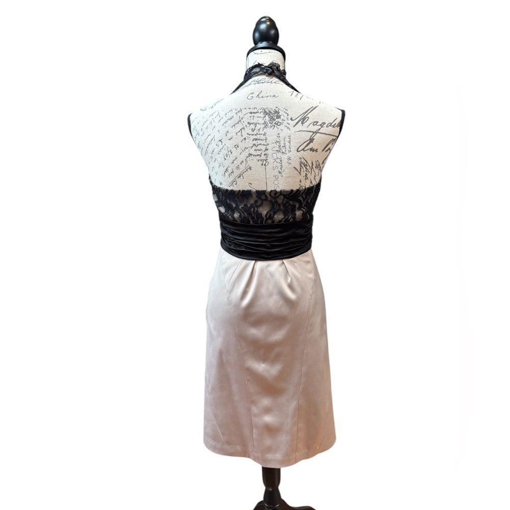 BCBG Paris Satin and Lace Black Nude Halter Dress Women’s Size 6 NWT - Picture 4 of 15